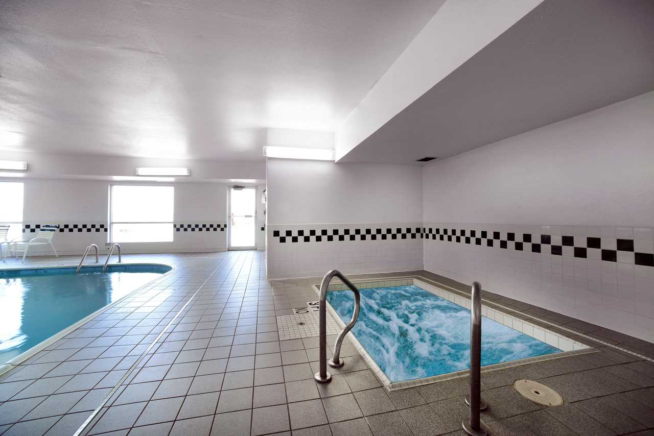 Indoor heated pool with hot tub